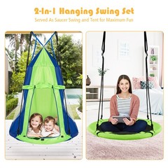 Goplus 40″ Kids Hanging Chair Swing Tent Set Hammock Nest Pod Seat Green