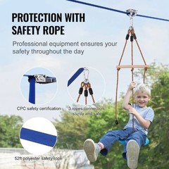 Kids and Adult 52 FT Zip Line Kits Up to 500 lb Backyard Outdoor Spring Brake