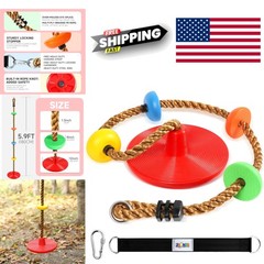 Climbing Rope Tree Swing Set with Red Disc Seat and Hanging Strap for Kids