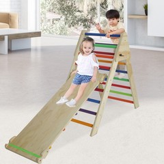 Pikler Triangle Ladder with Ramp & Slide, Foldable Wooden Climber for Toddlers