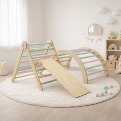 Wooden Toddler Climbing Arch Ramp Ladder Set, Indoor Playground Toy