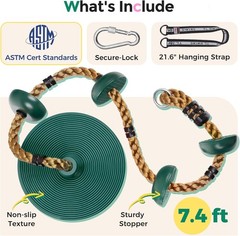 DECORLIFE Tree Swing for Kids Climbing Rope Disc Swing with Platforms, Green
