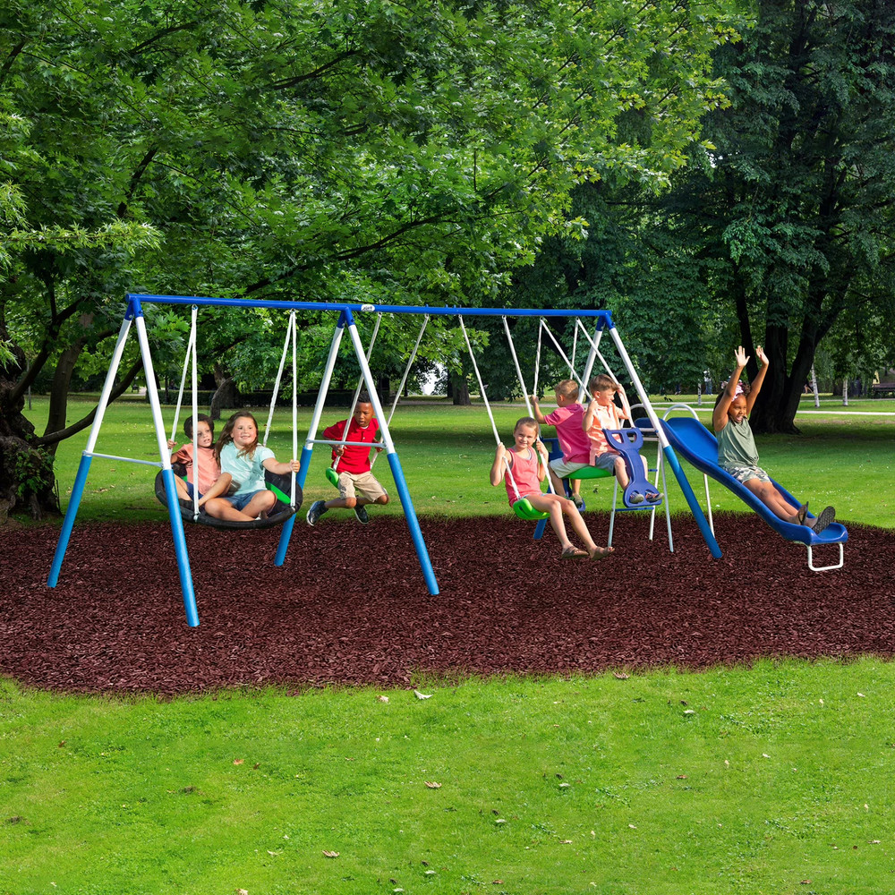 All Star Playground Metal Swing Set for up to 7 Children Saucer Swing Slide