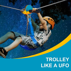 Zip Line Kit for Kids and Adults Outdoor, UFO Trolley 75/100/120/150Ft Zipline f