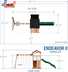 Endeavor II Cedar Wood Swing Set with Wave Slide Play Deck Double Rock Wall NEW