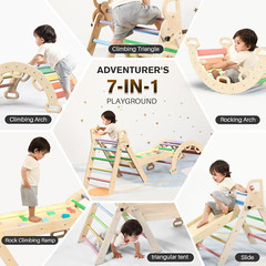 Pikler Triangle Set 7In1 Foldable Baby Climbing Toys Wooden Montessori Climbing