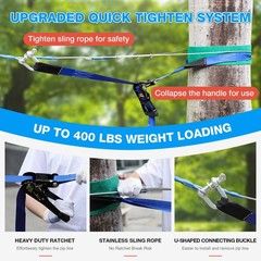 250FT Zipline for Backyard Kids – Up To 400LBS Quickly Tighten Zipline Kit