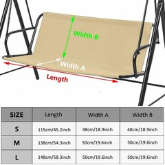 Swing Seat Replacement Cover for 2/3 Seater Outdoor Patio Swing 600D Thicken …
