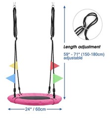 Pink 24in Kids Saucer Swing Outdoor Tree Swing Ages 3-12