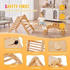 Triangle Climbing Set 5-in-1 Large Wooden Ramp Arch Gym for Toddlers 1-3 Years