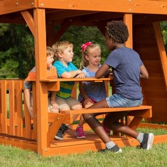 Backyard Discovery Skyfort II Cedar Wood Swing Set with Wave Slide, Brown