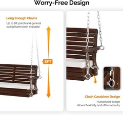Rustic 880 LBS Wooden Porch Swing – Comfortable & Ergonomic Design for Outdoors