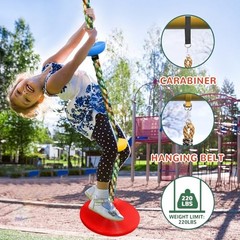 Tree Swing for Kids,Heavy Duty Single Disc Seat Climbing Rope Set Red Swing