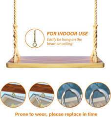 Wooden Swing,Wood Tree Swing for Adults Kids,Adjustable Hemp Rope plus Tree Stra