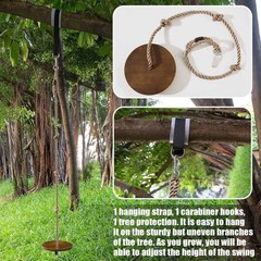 Adjustable Wooden Round Disc Rope Swing 51”-73” with Snap Hook & Felt Protectors