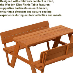 Wooden Kids Picnic Bench with Backrest, Outdoor Children’S Backyard, Crafting, D