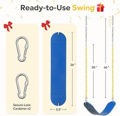 2x Swing Seat for Swing Set, Support 330lb, with Coated Chain & Snap Hooks, Blue