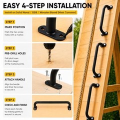 17 Inch Metal Playground Handles Set of 6, Heavy-Duty Climbing Wall Grab Black