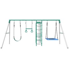 Heavy-Duty Metal Playground Swing Sets for Backyard w/2 Swings,Ladder Monkey Bar