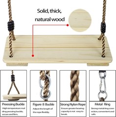 Wooden Swing Seat Outdoor Wood Swing Kids Tree Straps Set Accessories