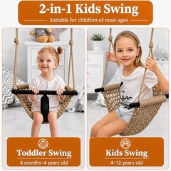 Kids Swing Seats Indoor Hand-Made Net Swing with Adjustable Rope Tree Khaki