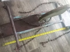 ANTIQUE Metal Play Swing Horse Head Chains Rustic Outdoor Play RARE 30″x18″x14″