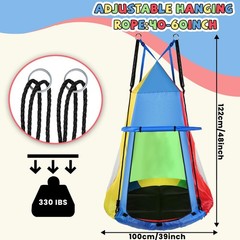 39 Inch Hanging Tent Saucer Swing with Lights, 600 LBS Capacity Outdoor Sauce…