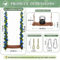 2x Wooden Tree Swings for Adults, 24×10″ Heavy Duty 500lb, Flower Accents