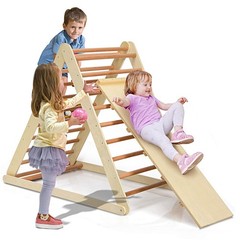 GLACER Wooden Climbing Triangle Ladder with Ramp, 2 in 1 Foldable Toddler Triang