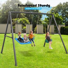 600lb Heavy Duty Metal Swing Set for Kids Adult Swing Outdoor Playset w/3 Swings