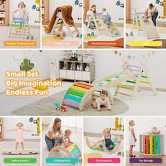 Pikler Triangle Set with Cushion, 7-In-1 Foldable Toddler Climbing Toys, Indoor