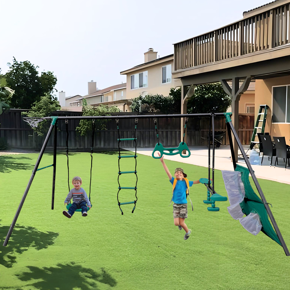 Black-Green 4-Function Swing Set w/ Face-to-Face Seats, 550LB Capacity