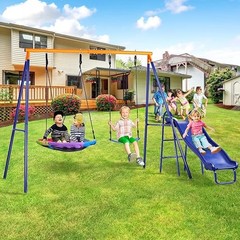Lunafun Swing Set for Backyard 440lb with Slide Saucer Seat