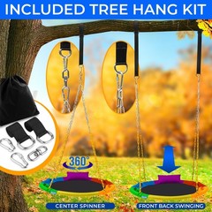 SereneLife 40″ Saucer Swing with Chains – Indoor/Outdoor (Rainbow)