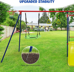 Swing Sets for Backyard, 7 in 1 Outdoor 660LBS A-Frame Heavy Duty Metal Swing St