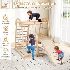 8-in-1 Jungle Gym w/Slide, Monkey Bar, Swing, Rope Ladder, Resting Platform, Net