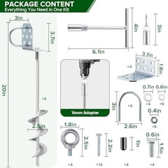 Swing Set Anchors 20″ – Heavy Duty Ground Anchors Screw in with L-Brackets & Dri