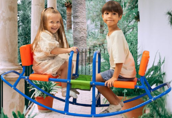 Double Rocking Seesaw – 2-Seater Teeter Totter for Kids Ages 3-5 – Outdoor Ride