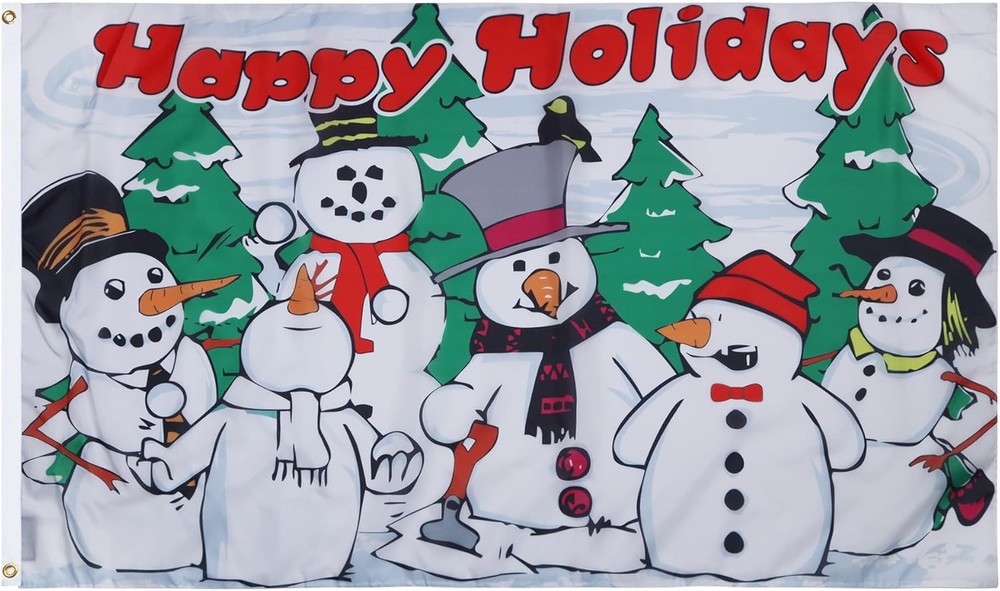 – Happy Holidays Snowmen Flag – 3X5 Ft – 100D Polyester Winter Christmas Banner