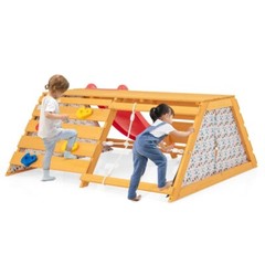 5-in-1 Indoor Kids Wooden Climber Gym Playset With Climbing Rope & Climbing Wall