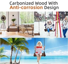 Wooden Swing Seat, Carbonized Hanging Wood Tree Swing 17.7×7.9×0.5 inch Brown