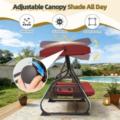 3 Seat Outdoor Porch Patio Swing with Adjustable Canopy& Backrest,Outdoor