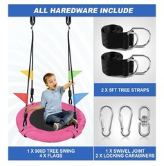 Pink 24in Kids Saucer Swing Outdoor Tree Swing Ages 3-12