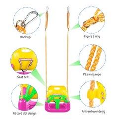 3-in-1 Convertible Kids Swing Seat with Detachable High-Back Support, Secure …