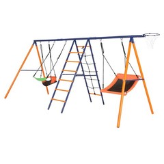 6 IN 1 Large Heavy Duty Metal Swing Set for Kids Backyard Playground 700lbs New