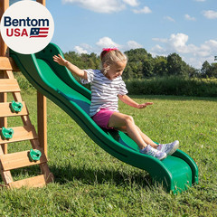 Buckley Hill Cedar Wood Swing Set with Wave Slide, Play Deck, Rock Wall Ladder,