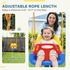 Qaba 3 in 1 Toddler Swing Set, Folding Child Swing Set for Kids, Blue