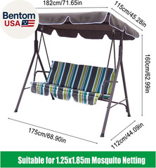 Patio Swing Mosquito Netting for 2-3 Seater Swing, Black Patio Swing Mosquito Ne