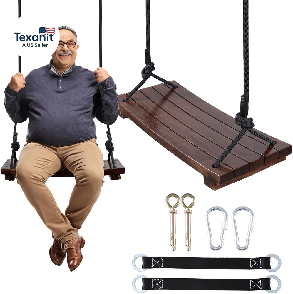Wood Swing Seat, Carbonized Hanging Wood Tree Swing 19.7 X9.8 X1.0 Inch for Adul