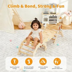 7-in-1 Pikler Triangle Climbing Set Foldable Wooden Toddler Climbing Toys Set